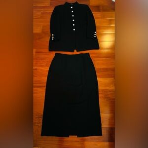 St John Basics Knit Long Jacket And Maxi Skirt - Rhinestone Buttons Size 16 -